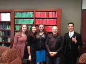 Freshmen English at the KU Classics Department: Leah Sosland, Lauren Hassan, Alexis Davis, Prof. Stanley Lombardo, Ariel Brudoley.