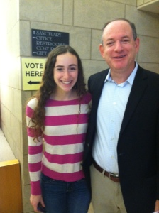 Moriah and her dad on voting day