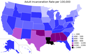Instances of mass incarceration are increasingly visible in American culture and politics. 13th lays it all out directly: “The Bureau of Justice reported that one in three young black males is expected to go to jail or prison during his lifetime,” reports Bryan Stevenson in the documentary, which, as he adds, “is an unbelievably shocking statistic.” Graphic Courtesy of Wikipedia Commons 