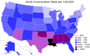 Instances of mass incarceration are increasingly visible in American culture and politics. 13th lays it all out directly: “The Bureau of Justice reported that one in three young black males is expected to go to jail or prison during his lifetime,” reports Bryan Stevenson in the documentary, which, as he adds, “is an unbelievably shocking statistic.” Graphic Courtesy of Wikipedia Commons